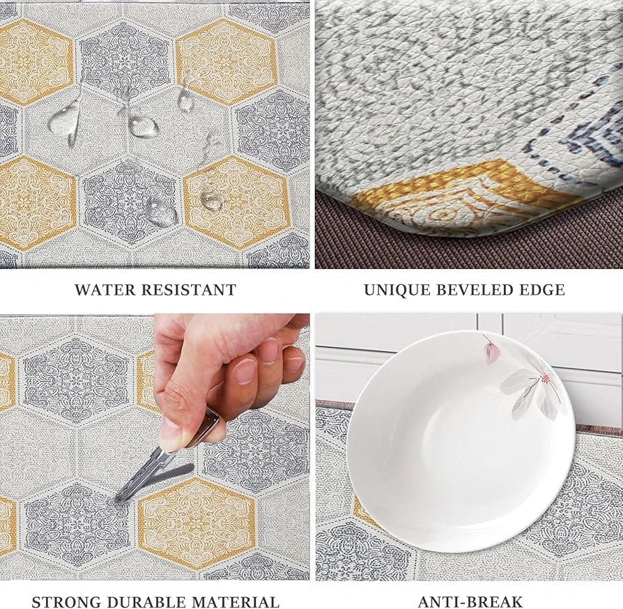 Luxe Home Columbo Anti-Fatigue Kitchen Mat - 45x75 cm Non-Slip Cushioned Comfort Mat - Hexagonal Tile Pattern Standing Desk Mat - Waterproof and Easy to Clean for Home and Office